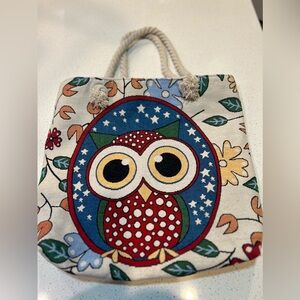 Owl Canvas Tote Bag Medium Size with Zipper Top